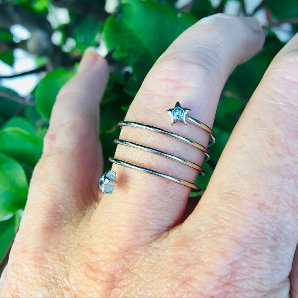 Stainless steel wrap around crystal Blue Star ring Sizes 5,11
